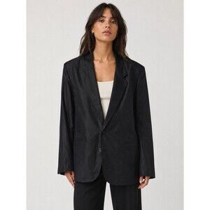 VTG 90s Black Silk Blazer Womens M Lightweight Lined Oversized ACF Career Office